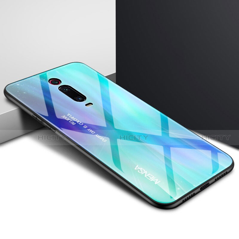 Xiaomi Mi 9T Pro用ハイブリットバンパーケース プラスチック パターン 鏡面 カバー K04 Xiaomi シアン