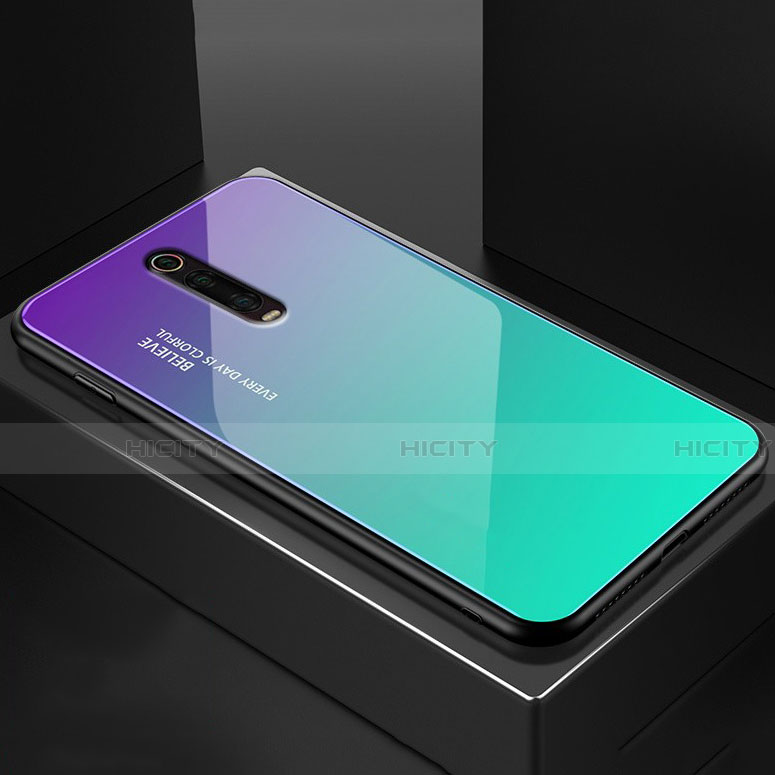 Xiaomi Mi 9T Pro用ハイブリットバンパーケース プラスチック 鏡面 カバー Xiaomi シアン