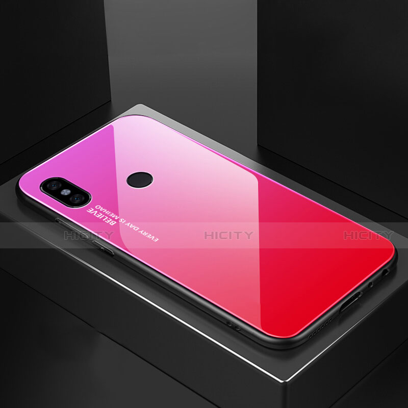 Xiaomi Mi A2用ハイブリットバンパーケース プラスチック 鏡面 虹 グラデーション 勾配色 カバー M01 Xiaomi ローズレッド