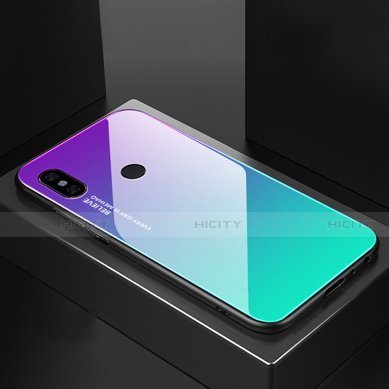 Xiaomi Mi A2用ハイブリットバンパーケース プラスチック 鏡面 虹 グラデーション 勾配色 カバー M01 Xiaomi シアン