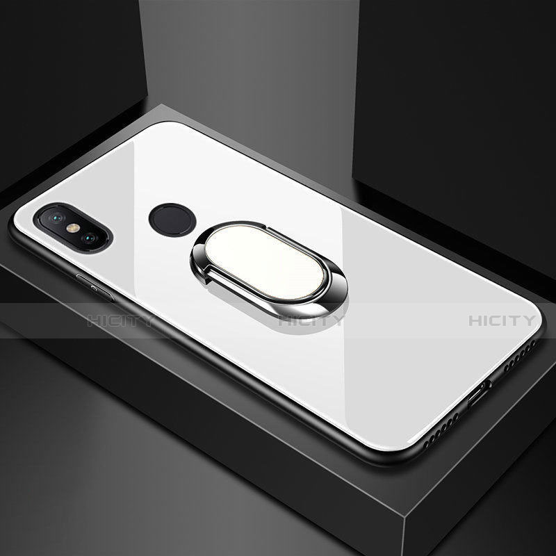 Xiaomi Mi A2 Lite用ハイブリットバンパーケース プラスチック 鏡面 カバー アンド指輪 マグネット式 A01 Xiaomi ホワイト