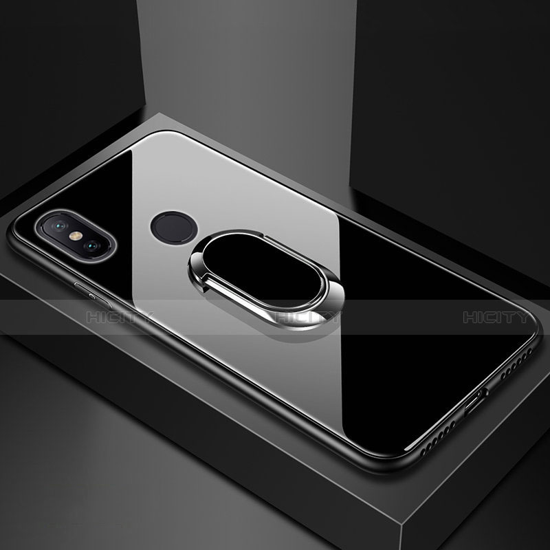 Xiaomi Mi Max 3用ハイブリットバンパーケース プラスチック 鏡面 カバー アンド指輪 マグネット式 Xiaomi ブラック