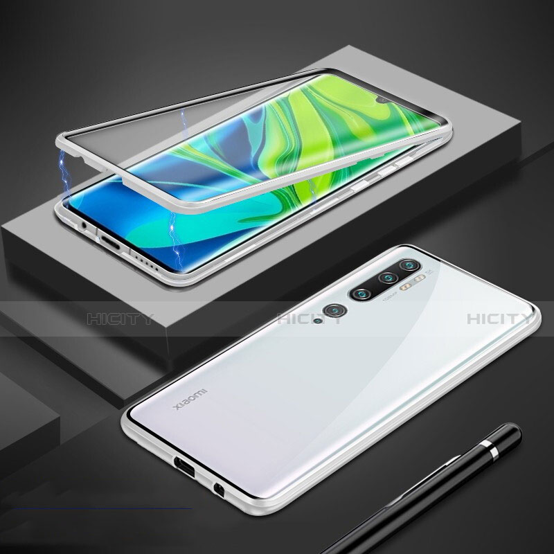 Xiaomi Mi Note 10用ケース 高級感 手触り良い アルミメタル 製の金属製 360度 フルカバーバンパー 鏡面 カバー T01 Xiaomi ホワイト