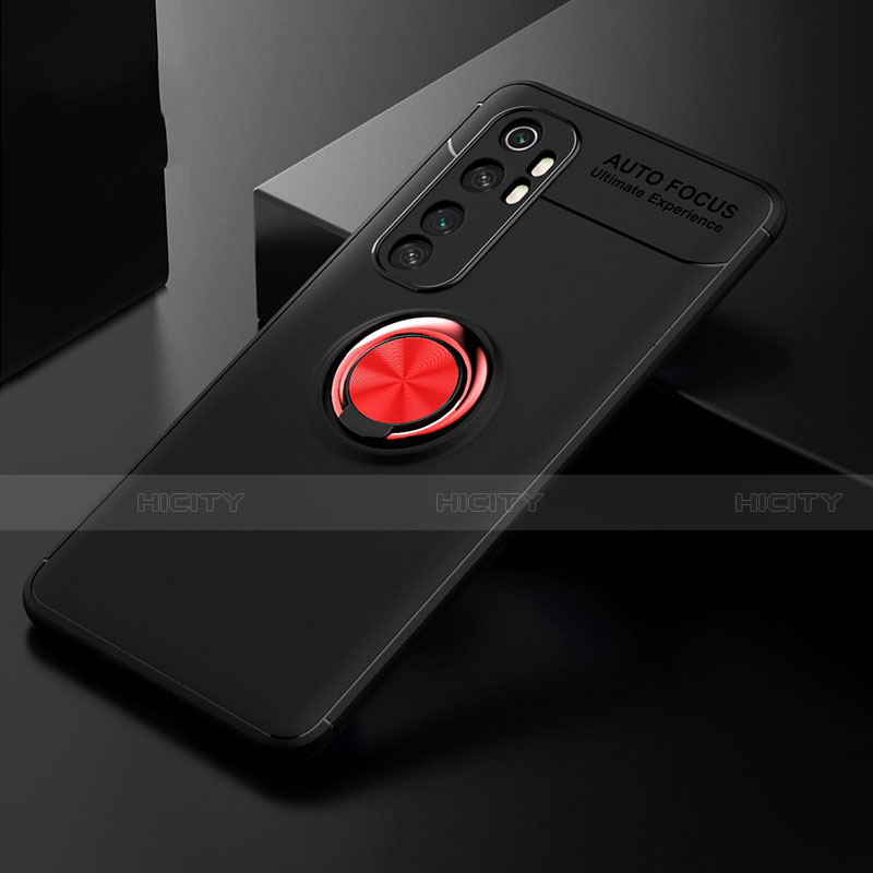 Xiaomi Mi Note 10 Lite用極薄ソフトケース シリコンケース 耐衝撃 全面保護 アンド指輪 マグネット式 バンパー Xiaomi レッド・ブラック