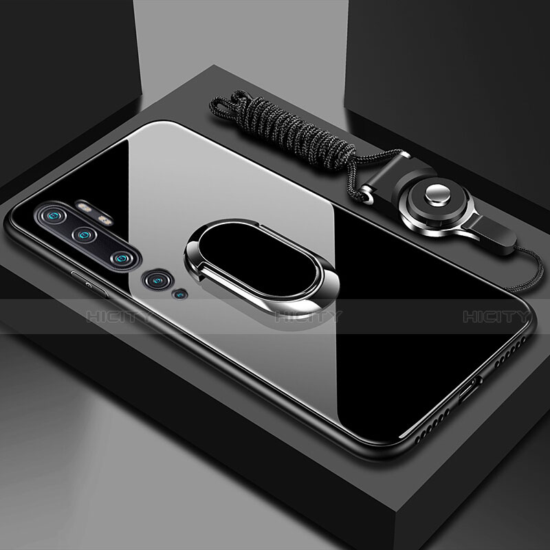 Xiaomi Mi Note 10 Pro用ハイブリットバンパーケース プラスチック 鏡面 カバー アンド指輪 マグネット式 T01 Xiaomi ブラック