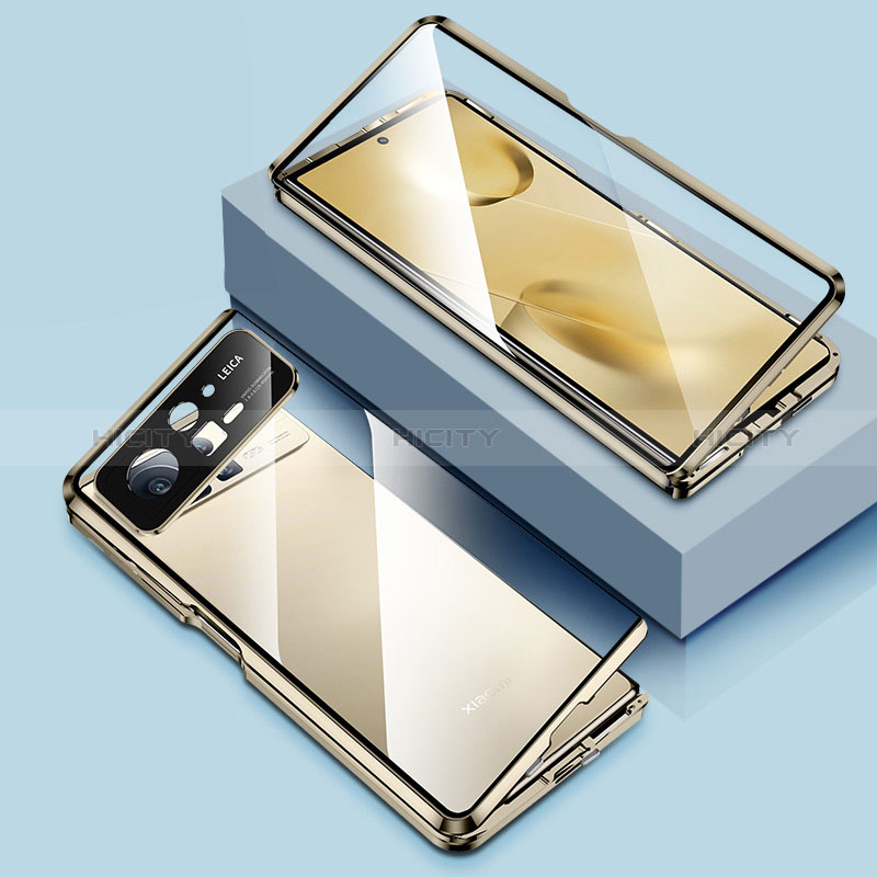 Xiaomi Mix Fold 2 5G用ケース 高級感 手触り良い アルミメタル 製の金属製 360度 フルカバーバンパー 鏡面 カバー P01 Xiaomi ゴールド