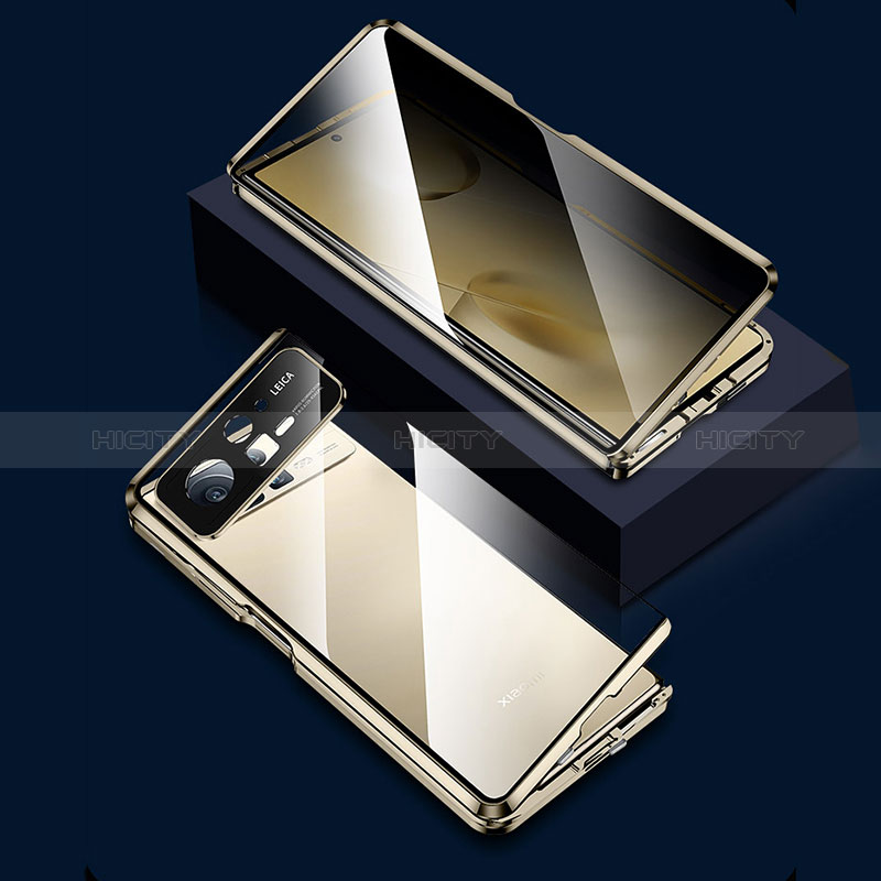 Xiaomi Mix Fold 2 5G用ケース 高級感 手触り良い アルミメタル 製の金属製 360度 フルカバーバンパー 鏡面 カバー Xiaomi ゴールド