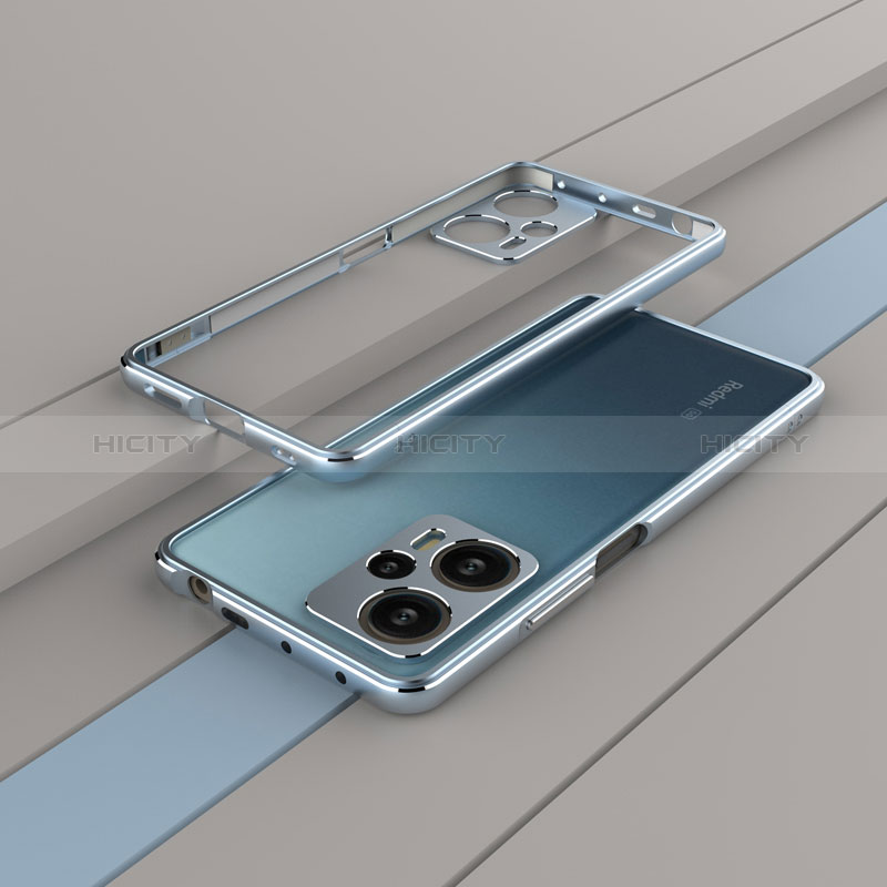 Xiaomi Poco F5 5G用ケース 高級感 手触り良い アルミメタル 製の金属製 バンパー カバー Xiaomi ブルー