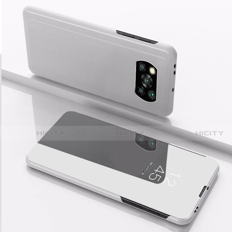 Xiaomi Poco X3 NFC用手帳型 レザーケース スタンド 鏡面 カバー L03 Xiaomi シルバー