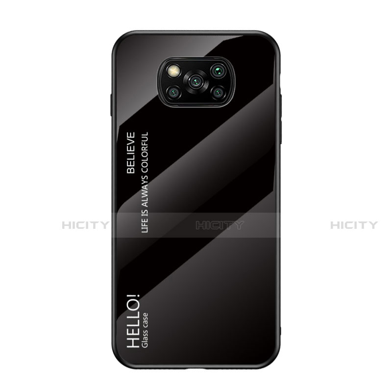Xiaomi Poco X3 NFC用ハイブリットバンパーケース プラスチック 鏡面 虹 グラデーション 勾配色 カバー Xiaomi ブラック