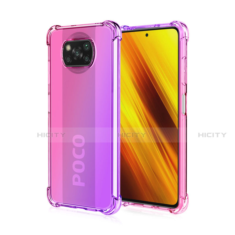 Xiaomi Poco X3 NFC用極薄ソフトケース グラデーション 勾配色 クリア透明 Xiaomi ラベンダー