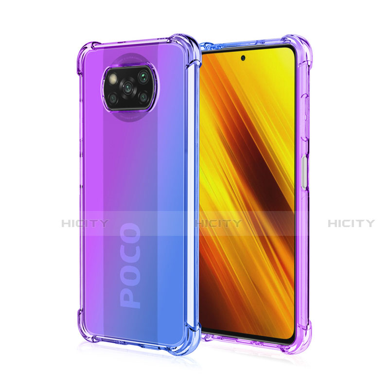 Xiaomi Poco X3 NFC用極薄ソフトケース グラデーション 勾配色 クリア透明 Xiaomi パープル