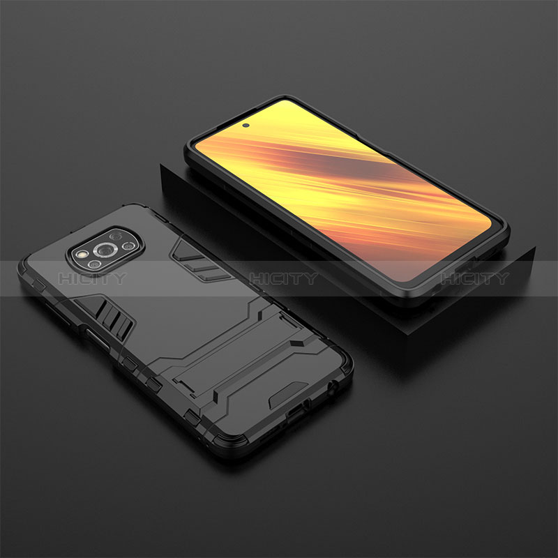 Xiaomi Poco X3 NFC用ハイブリットバンパーケース スタンド プラスチック 兼シリコーン カバー KC1 Xiaomi ブラック
