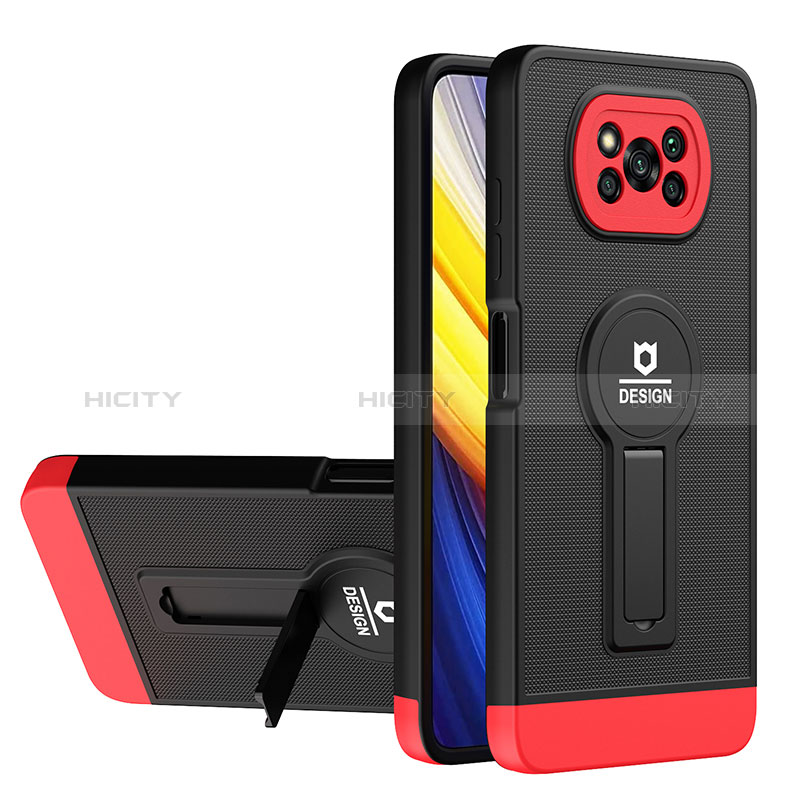 Xiaomi Poco X3 NFC用ハイブリットバンパーケース スタンド プラスチック 兼シリコーン カバー H01P Xiaomi レッド・ブラック