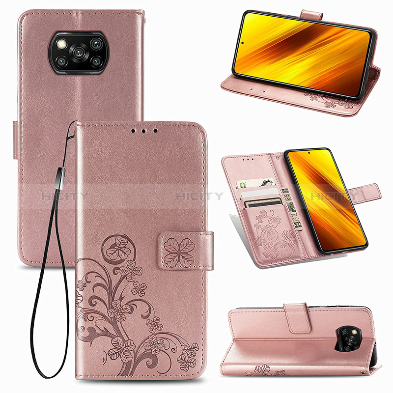 Xiaomi Poco X3 NFC用手帳型 レザーケース スタンド 花 カバー Xiaomi 