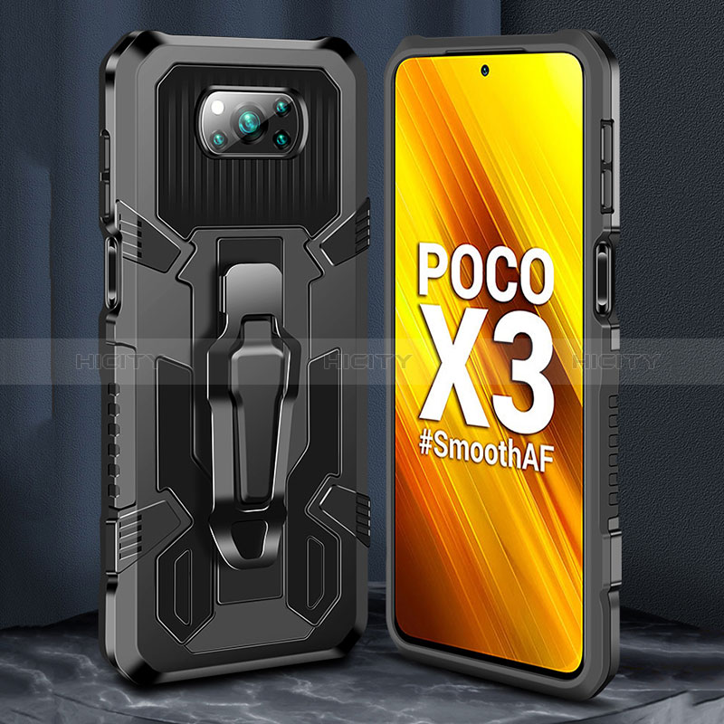 Xiaomi Poco X3 NFC用ハイブリットバンパーケース スタンド プラスチック 兼シリコーン カバー ZJ2 Xiaomi 