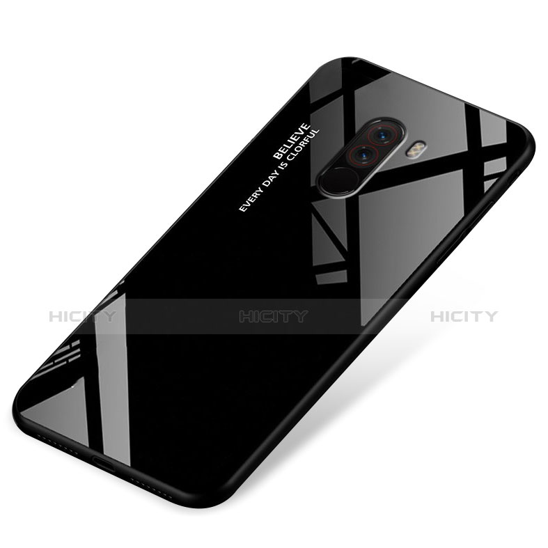 Xiaomi Pocophone F1用ハイブリットバンパーケース プラスチック 鏡面 虹 グラデーション 勾配色 カバー Xiaomi ブラック