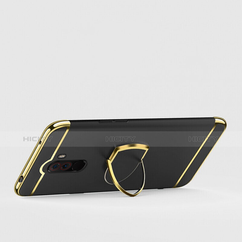 Xiaomi Pocophone F1用ケース 高級感 手触り良い メタル兼プラスチック バンパー アンド指輪 Xiaomi ブラック