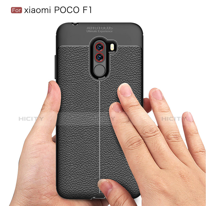 Xiaomi Pocophone F1用シリコンケース ソフトタッチラバー レザー柄 Q01 Xiaomi ブラック