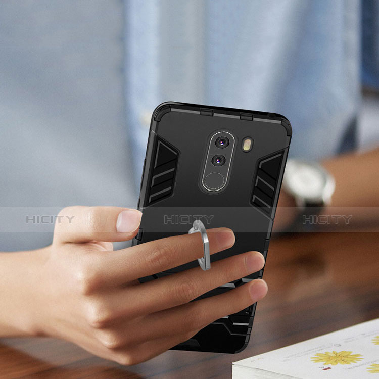 Xiaomi Pocophone F1用ハイブリットバンパーケース プラスチック アンド指輪 兼シリコーン Xiaomi ブラック