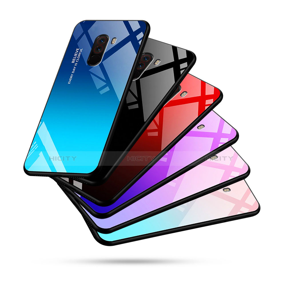 Xiaomi Pocophone F1用ハイブリットバンパーケース プラスチック 鏡面 虹 グラデーション 勾配色 カバー Xiaomi 