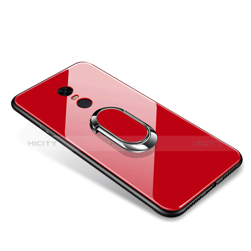 Xiaomi Redmi 5 Plus用ハイブリットバンパーケース プラスチック 鏡面 カバー アンド指輪 Xiaomi レッド