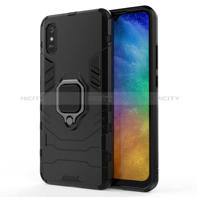 Xiaomi Redmi 9AT用ハイブリットバンパーケース プラスチック アンド指輪 マグネット式 KC2 Xiaomi ブラック