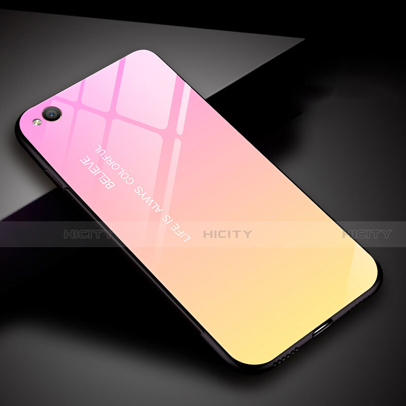 Xiaomi Redmi Go用ハイブリットバンパーケース プラスチック 鏡面 虹 グラデーション 勾配色 カバー Xiaomi ピンク