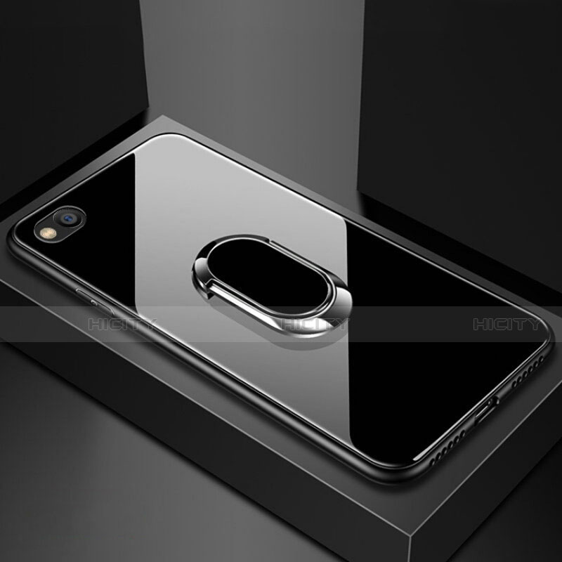 Xiaomi Redmi Go用ハイブリットバンパーケース プラスチック 鏡面 カバー アンド指輪 マグネット式 Xiaomi ブラック