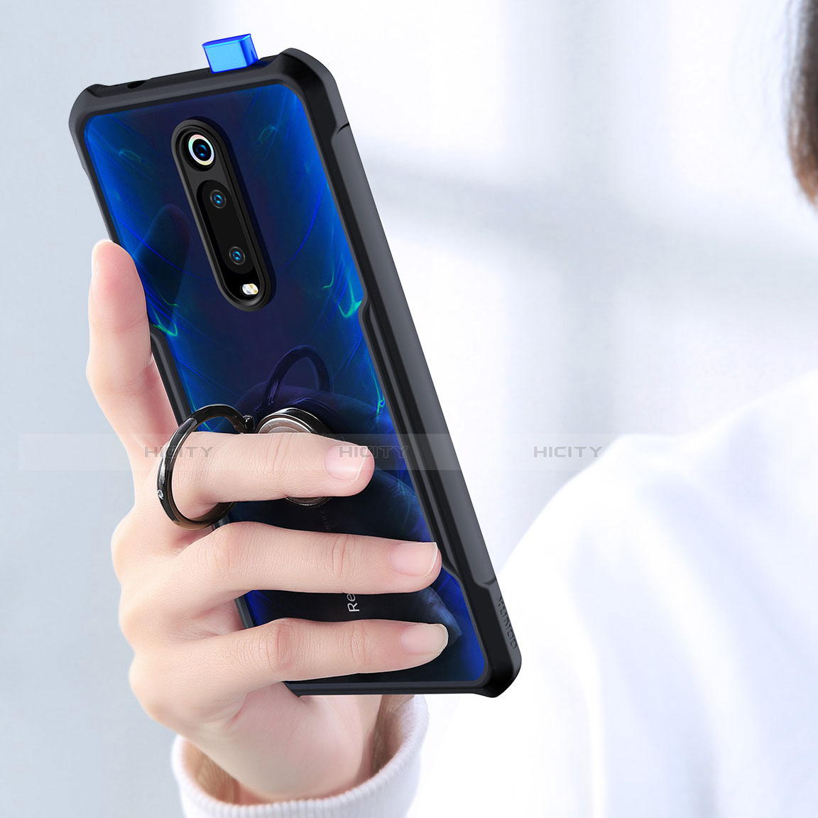 Xiaomi Redmi K20 Pro用360度 フルカバーハイブリットバンパーケース クリア透明 プラスチック 鏡面 アンド指輪 マグネット式 T01 Xiaomi 