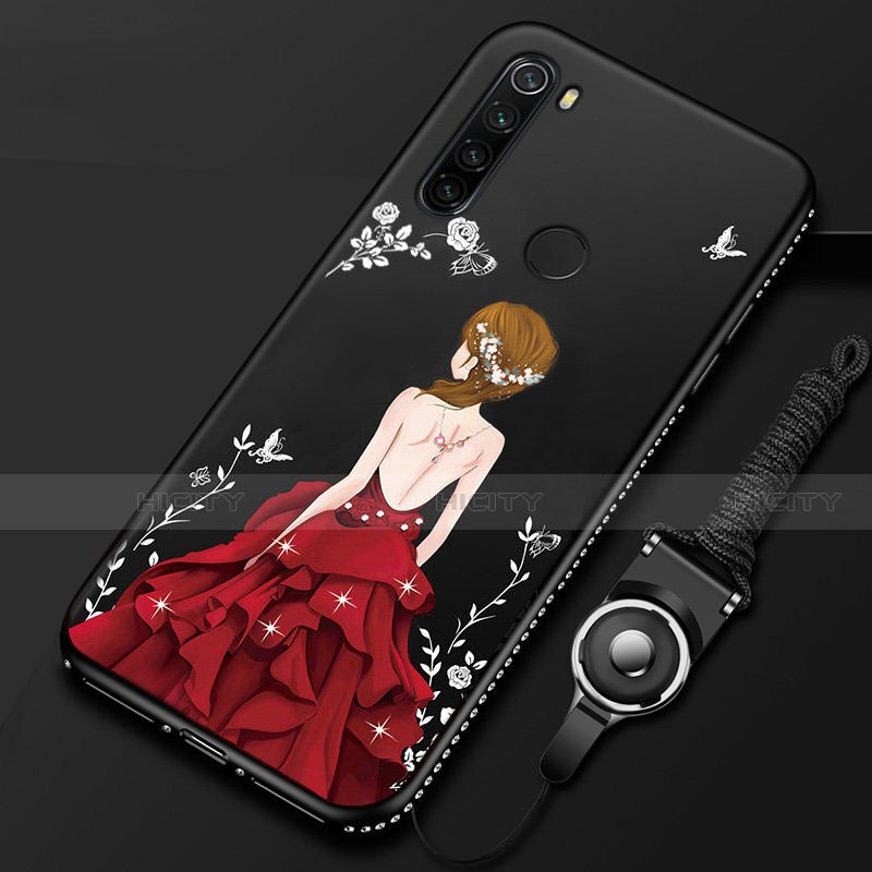 Xiaomi Redmi Note 8 (2021)用シリコンケース ソフトタッチラバー バタフライ ドレスガール ドレス少女 カバー Xiaomi レッド・ブラック