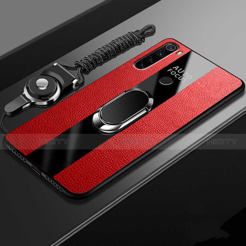 Xiaomi Redmi Note 8 (2021)用シリコンケース ソフトタッチラバー レザー柄 アンド指輪 マグネット式 T01 Xiaomi レッド
