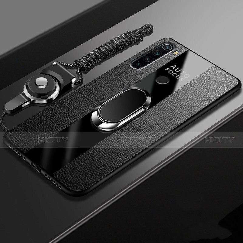Xiaomi Redmi Note 8 (2021)用シリコンケース ソフトタッチラバー レザー柄 アンド指輪 マグネット式 T01 Xiaomi ブラック