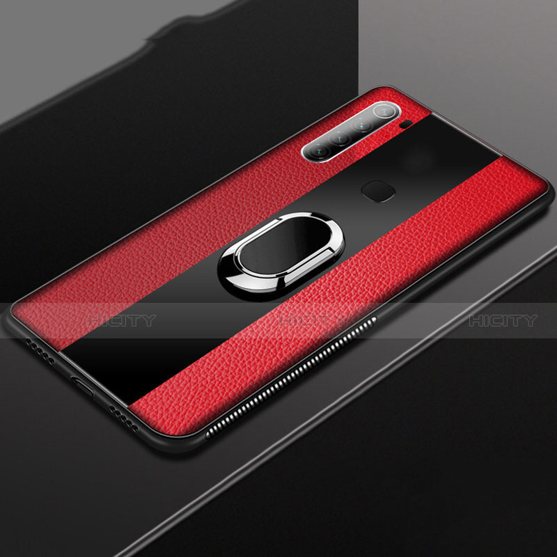 Xiaomi Redmi Note 8 (2021)用シリコンケース ソフトタッチラバー レザー柄 アンド指輪 マグネット式 T03 Xiaomi レッド