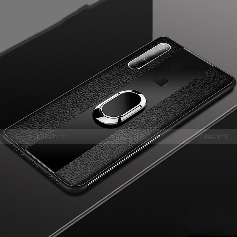 Xiaomi Redmi Note 8 (2021)用シリコンケース ソフトタッチラバー レザー柄 アンド指輪 マグネット式 T03 Xiaomi ブラック