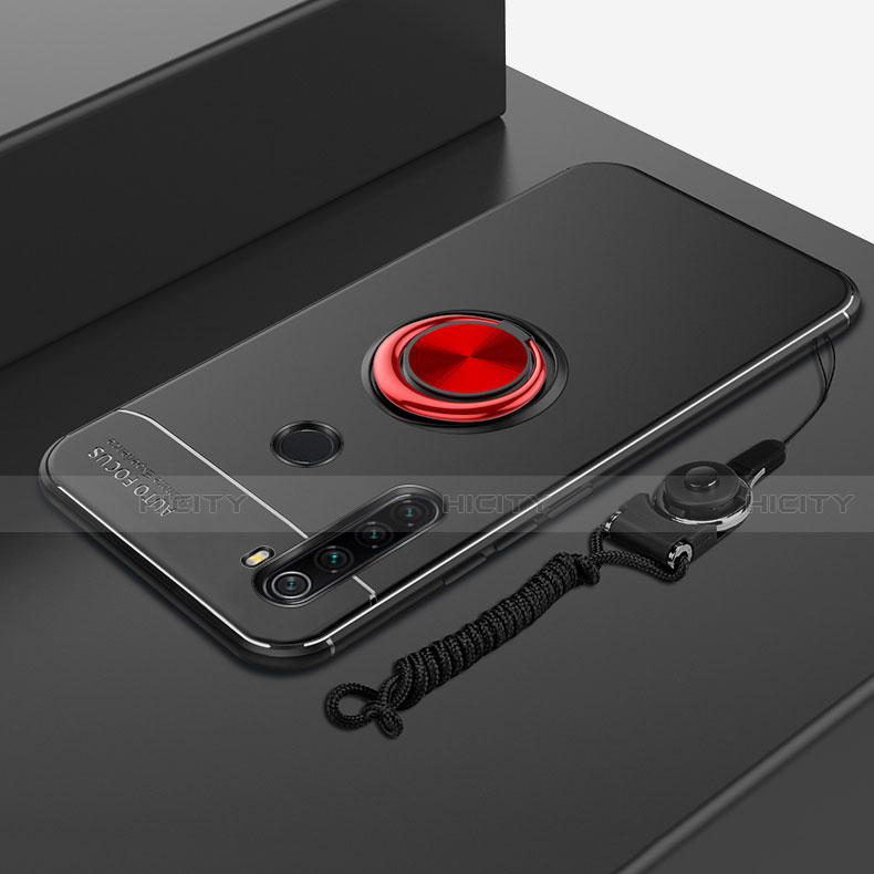 Xiaomi Redmi Note 8 (2021)用極薄ソフトケース シリコンケース 耐衝撃 全面保護 アンド指輪 マグネット式 バンパー Xiaomi レッド・ブラック