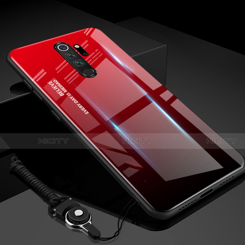 Xiaomi Redmi Note 8 Pro用ハイブリットバンパーケース プラスチック 鏡面 虹 グラデーション 勾配色 カバー H01 Xiaomi レッド
