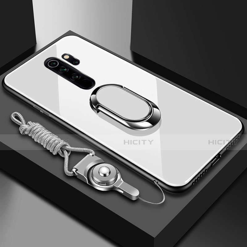 Xiaomi Redmi Note 8 Pro用ハイブリットバンパーケース プラスチック 鏡面 カバー アンド指輪 マグネット式 Xiaomi ホワイト